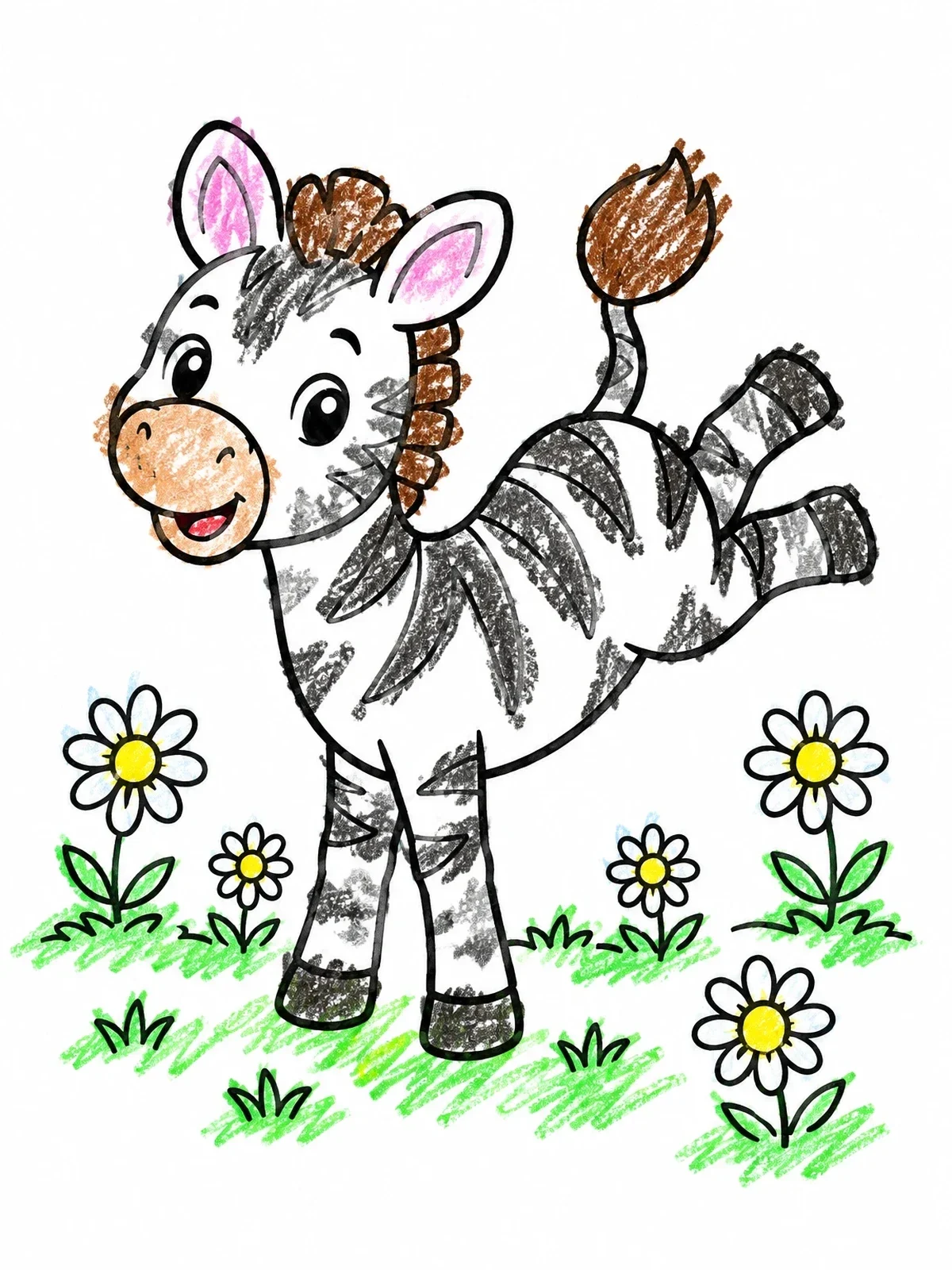 Colored example of the Playful Baby Zebra Kicking Hooves coloring page