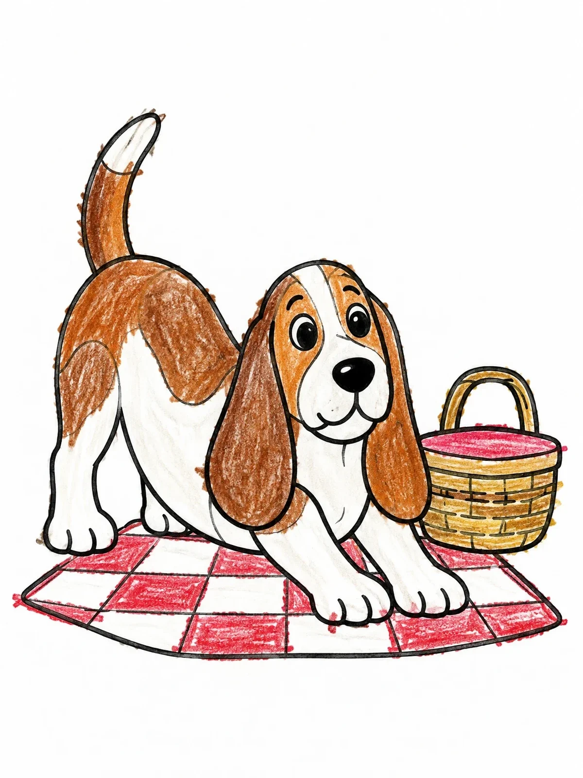 Colored example of the Playful Basset Hound On Picnic Blanket coloring page
