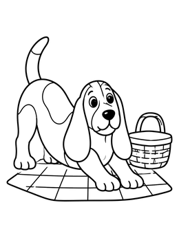 Free printable Playful Basset Hound On Picnic Blanket coloring page