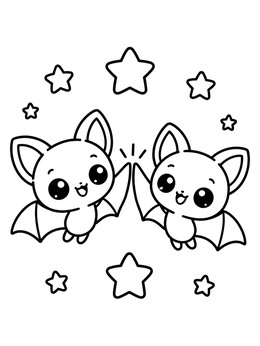 Two cute cartoon bats high-fiving in this cheerful bat coloring page surrounded by stars.