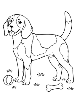 Free printable Playful Beagle With Ball And Bone coloring page