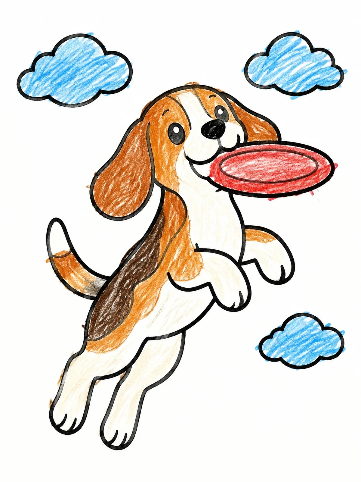 Colored example of the Playful Beagle Catching A Flying Disc coloring page