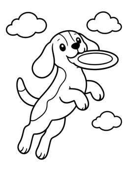 Free printable Playful Beagle Catching A Flying Disc coloring page