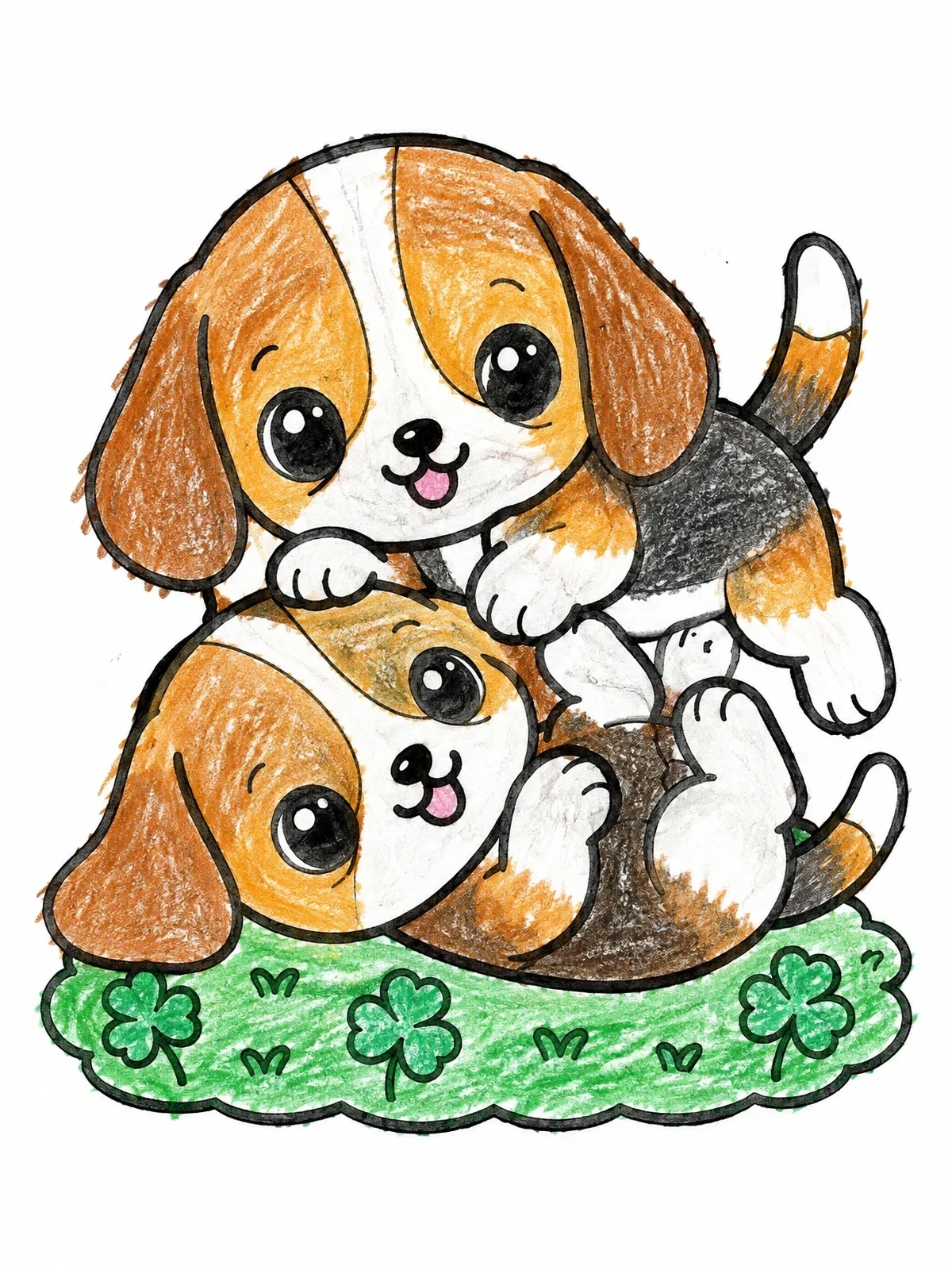 Colored example of the Playful Beagle Puppies On Clover coloring page