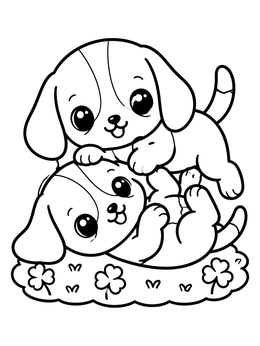 Two cute beagle puppies play together on this beagle coloring page.