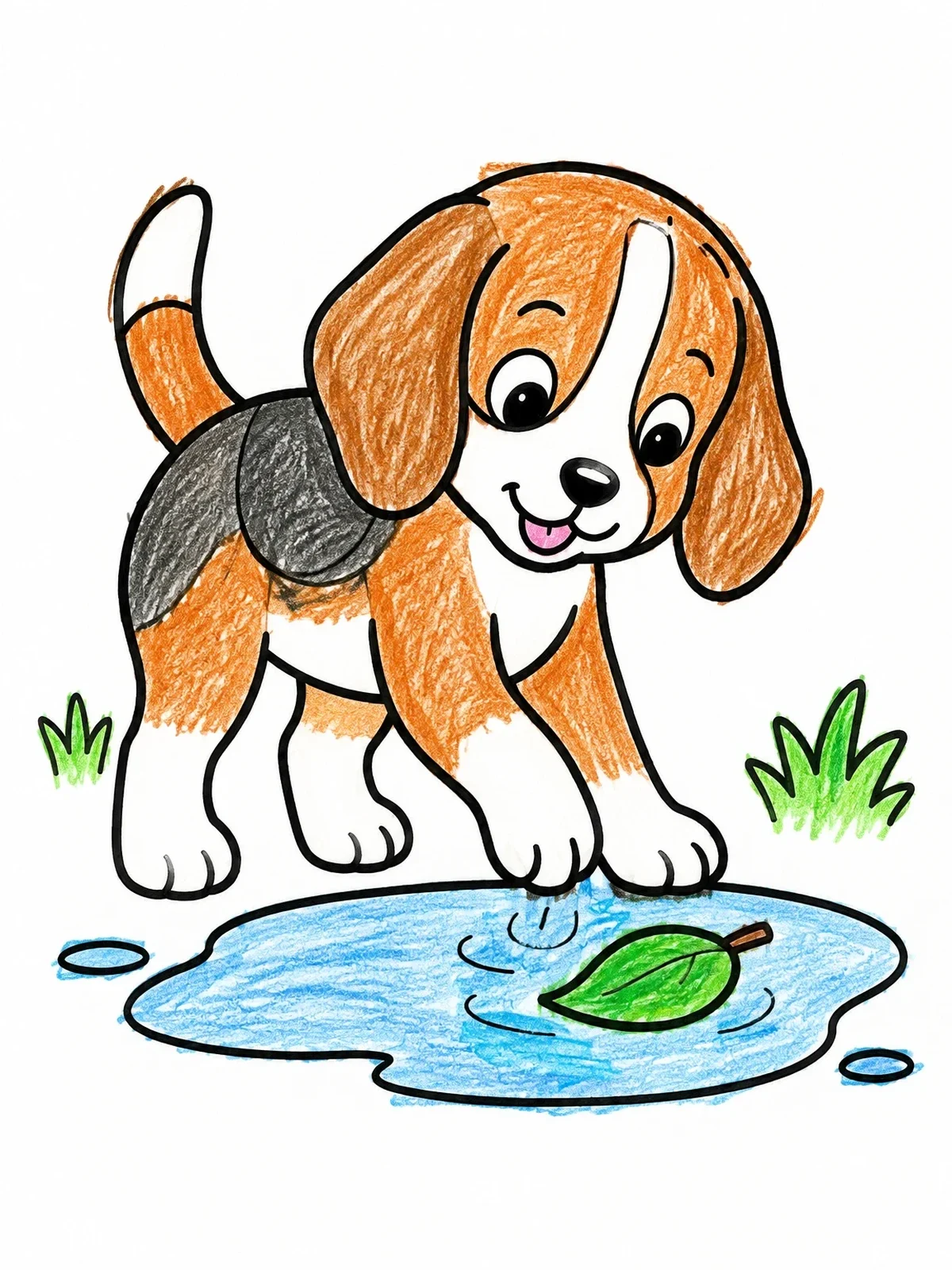 Colored example of the Playful Beagle Puppy By Puddle coloring page