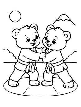 Free printable Playful Bear Cubs Judo Sparring coloring page