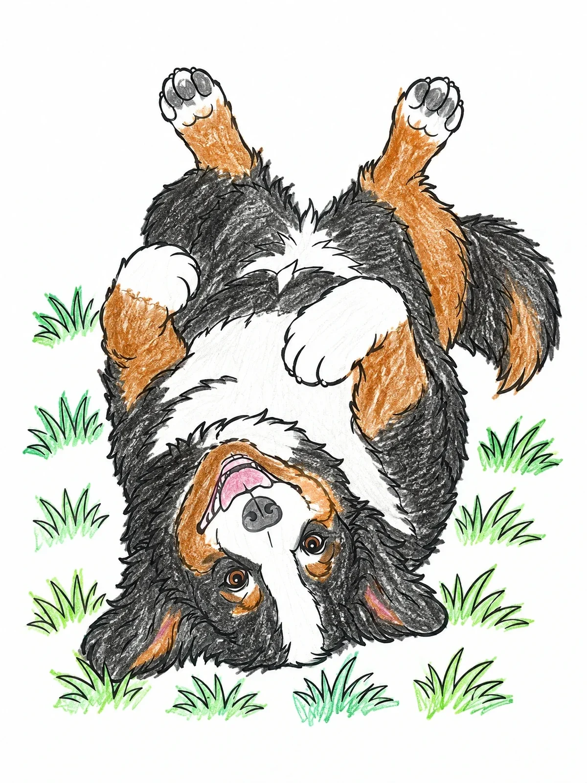 Colored example of the Playful Bernese Mountain Dog On Its Back coloring page