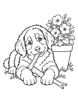 Free printable Playful Bernese Puppy With Stick coloring page