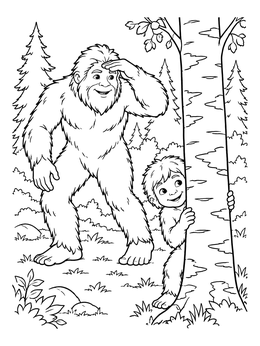 Playful Bigfoot Playing Hide and Seek coloring page