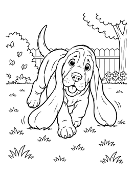 Free printable Playful Bloodhound Puppy In Backyard coloring page
