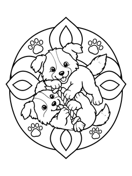 Free printable Playful Border Collie Puppies With Rope coloring page