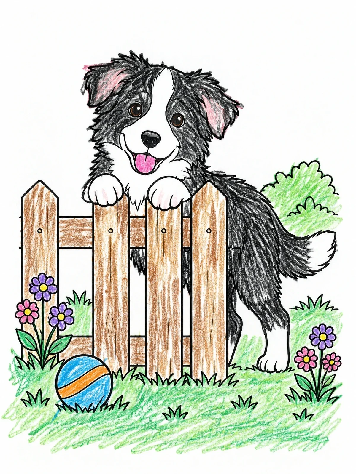 Colored example of the Playful Border Collie Puppy At The Fence coloring page