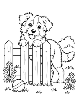 Free printable Playful Border Collie Puppy At The Fence coloring page