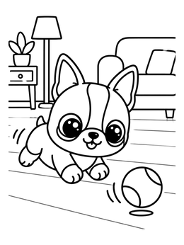 Free printable Playful Boston Terrier Puppy With Ball coloring page