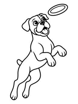 Free printable Playful Boxer Dog Catching Ring coloring page