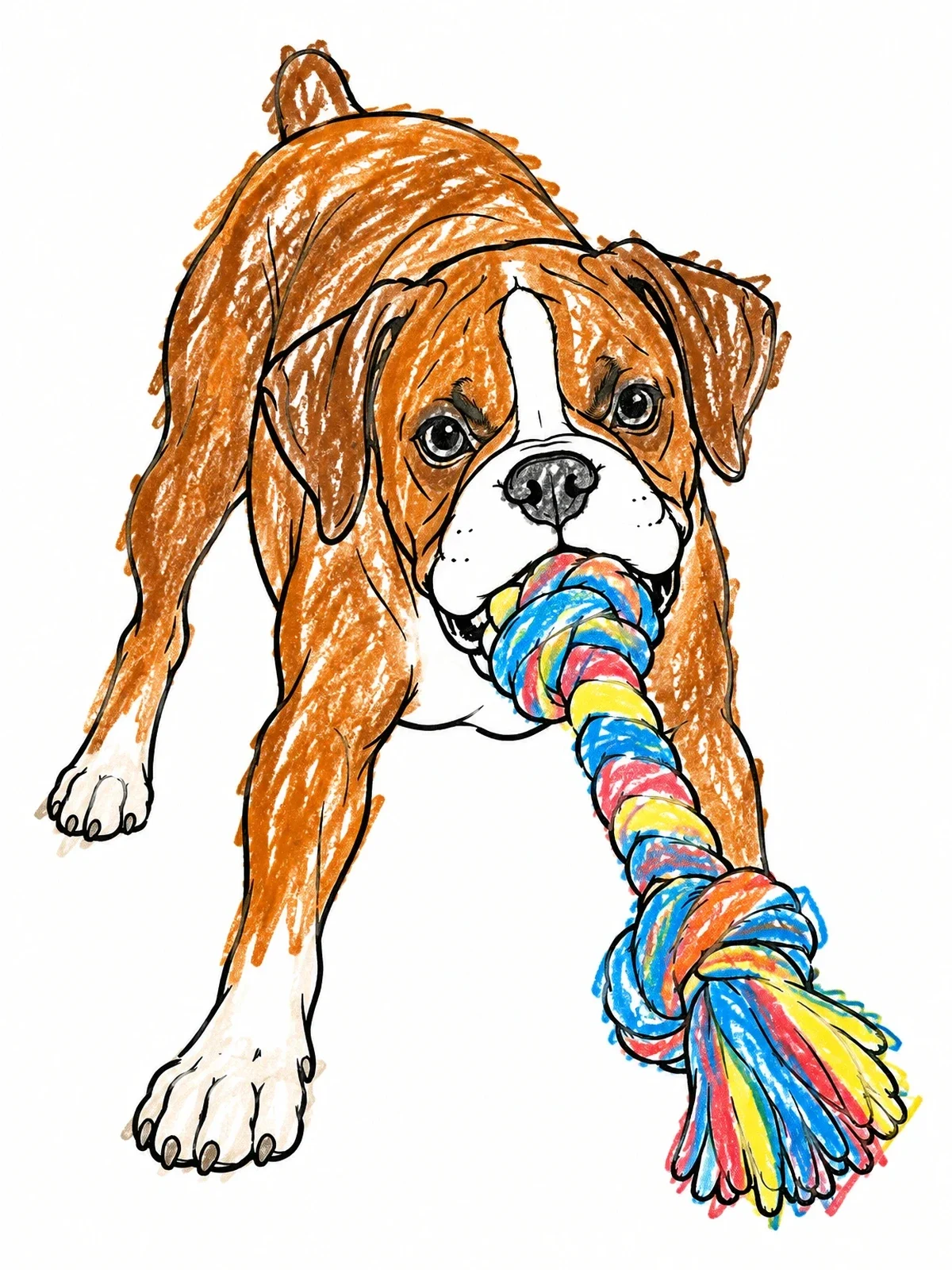 Colored example of the Playful Boxer Dog With Rope Toy coloring page