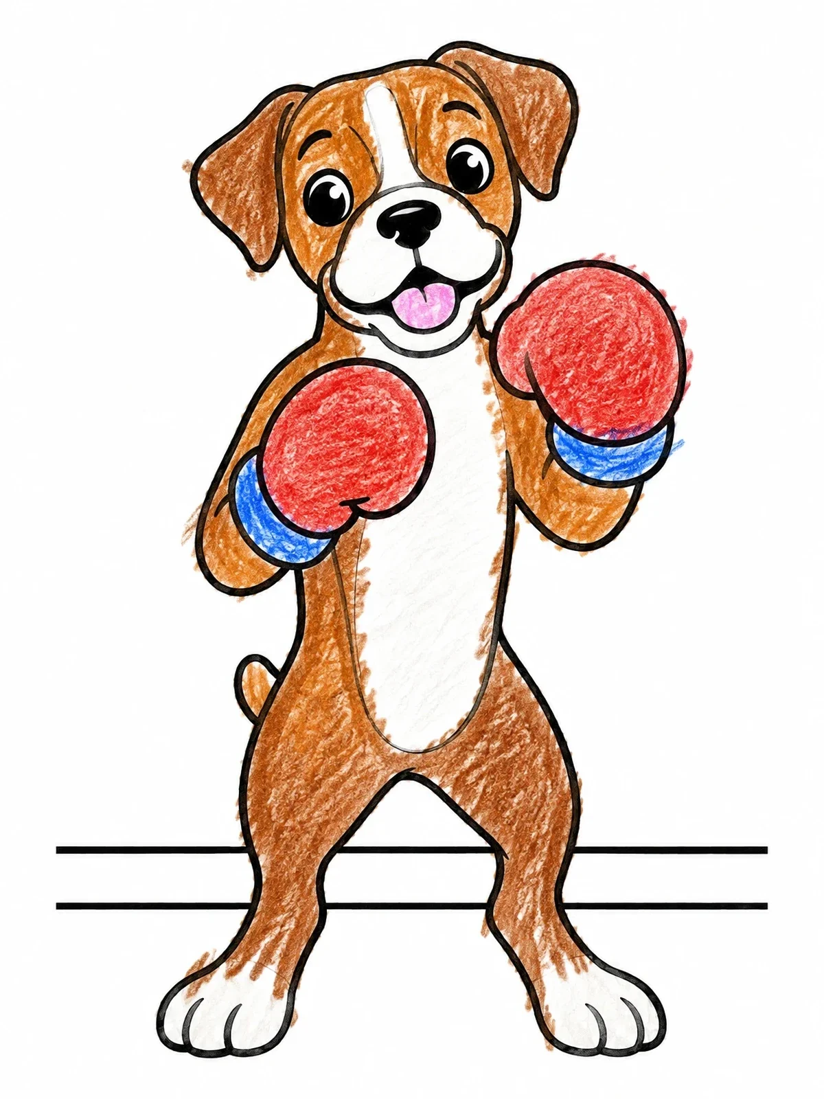 Colored example of the Playful Boxer Dog With Boxing Gloves coloring page