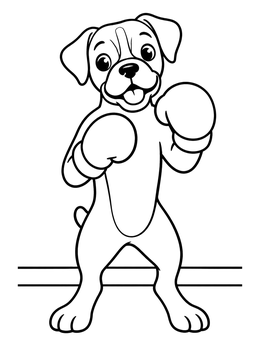 Free printable Playful Boxer Dog With Boxing Gloves coloring page