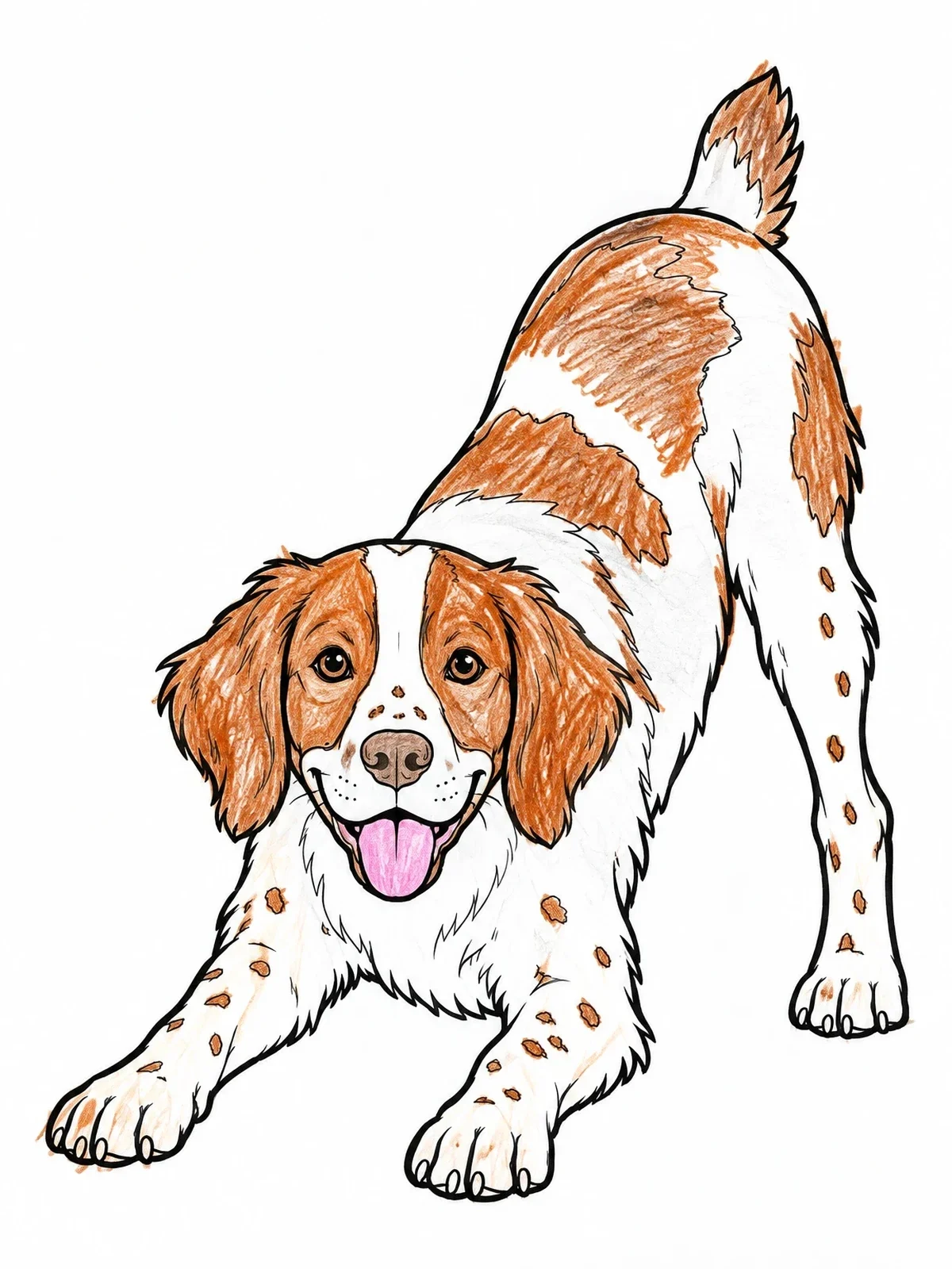Colored example of the Playful Brittany Dog Bowing coloring page
