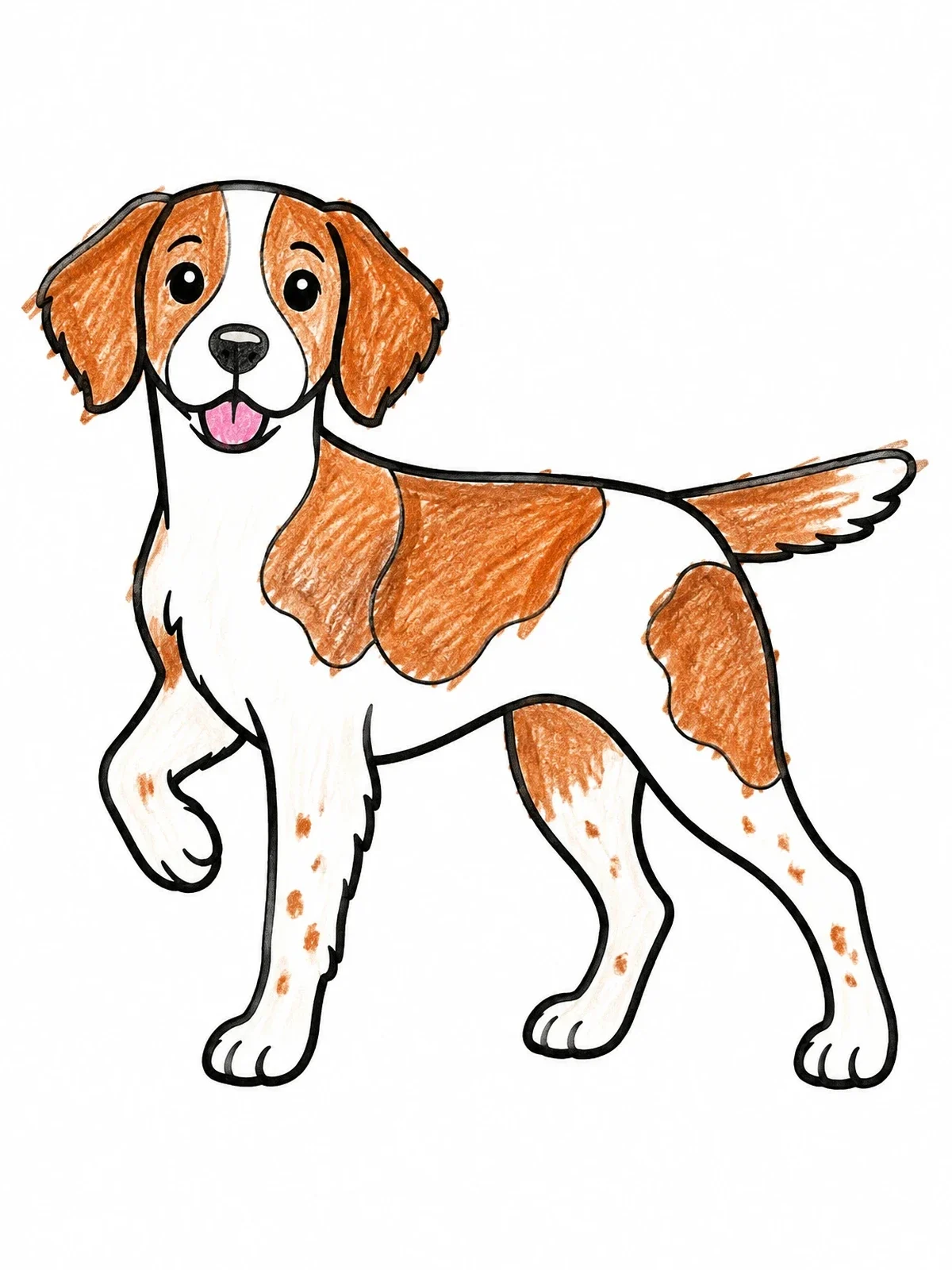 Colored example of the Playful Brittany Dog Pointing Stance coloring page