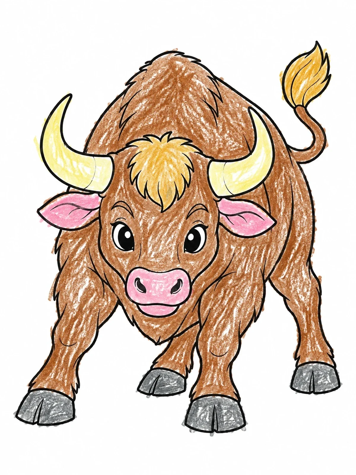 Colored example of the Playful Bull Charging Forward coloring page