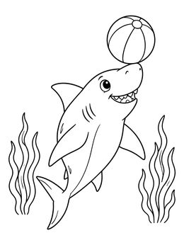 Free printable Playful Bull Shark Balancing Beach Ball coloring page