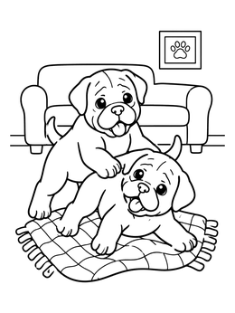 Free printable Playful Bullmastiff Puppies In Living Room coloring page