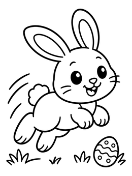 Free printable Playful Bunny Hopping Over Easter Egg coloring page