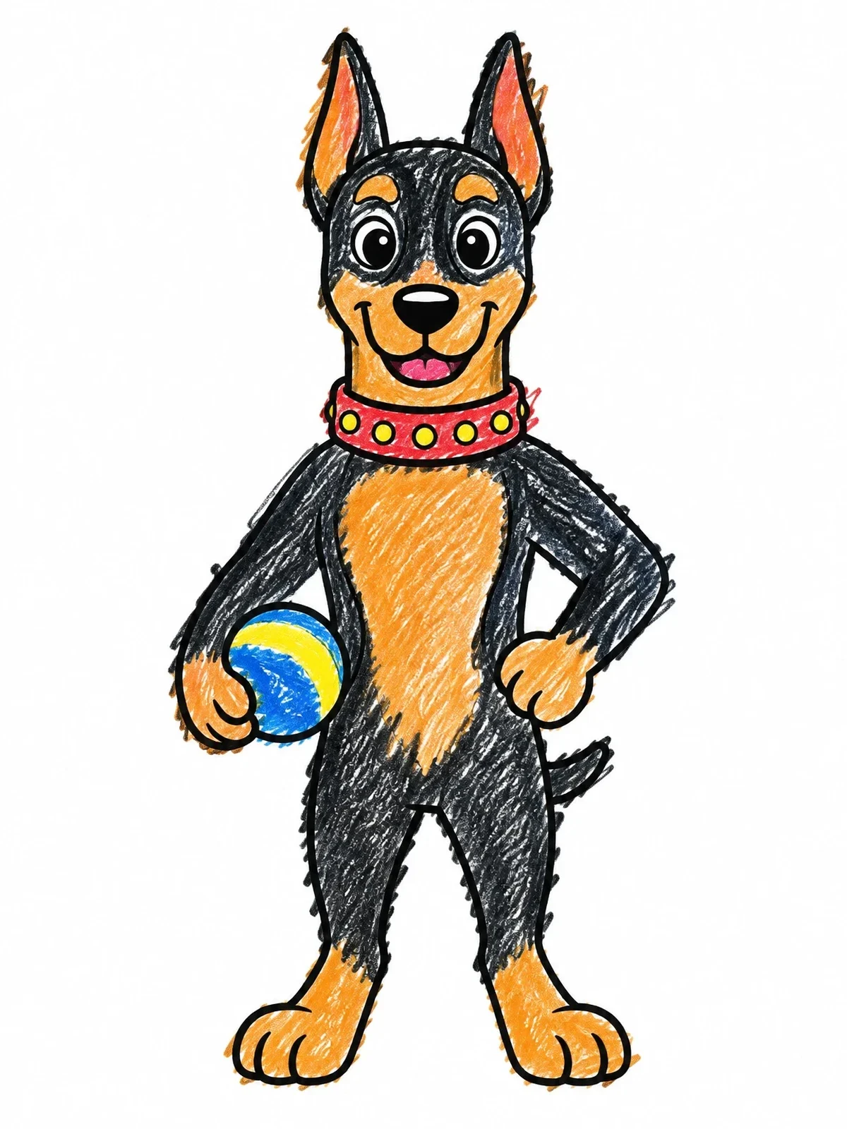 Colored example of the Playful Cartoon Doberman With Ball coloring page