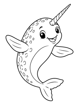 Free printable Playful Cartoon Narwhal Swimming coloring page