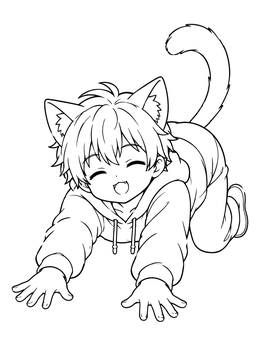 Free printable Playful Cat Boy Stretching Happily coloring page