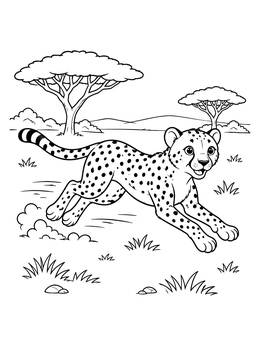 Free printable Playful Cheetah Running Across Savanna coloring page