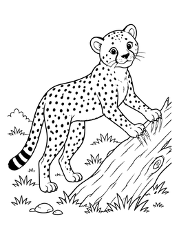 Free printable Playful Cheetah Scratching A Tree Trunk coloring page
