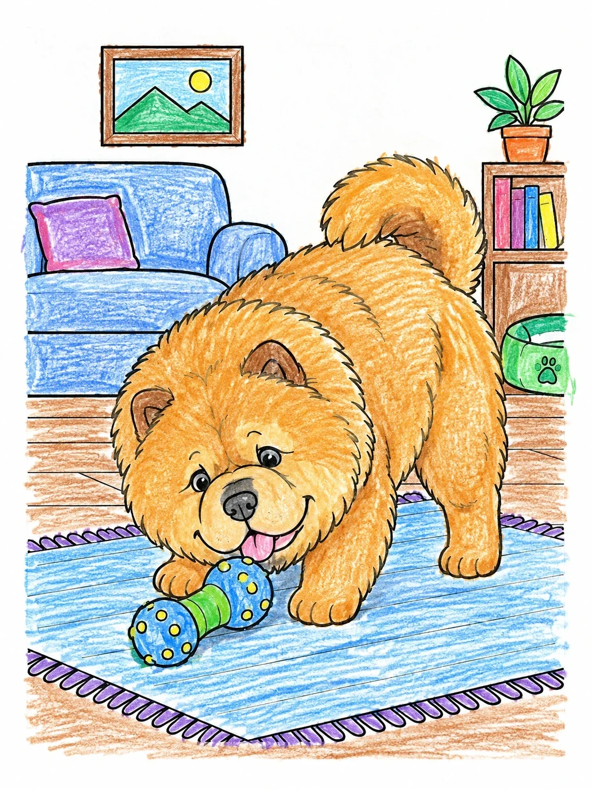 Colored example of the Playful Chow Chow With Chew Toy coloring page
