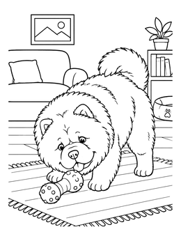 Free printable Playful Chow Chow With Chew Toy coloring page