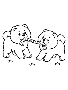 Free printable Playful Chow Chow Puppies With Rope coloring page
