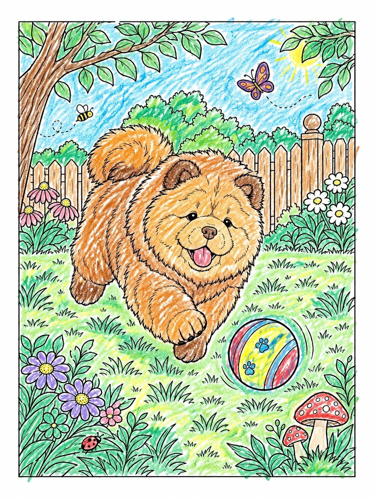 Colored example of the Playful Chow Chow Puppy With Ball coloring page