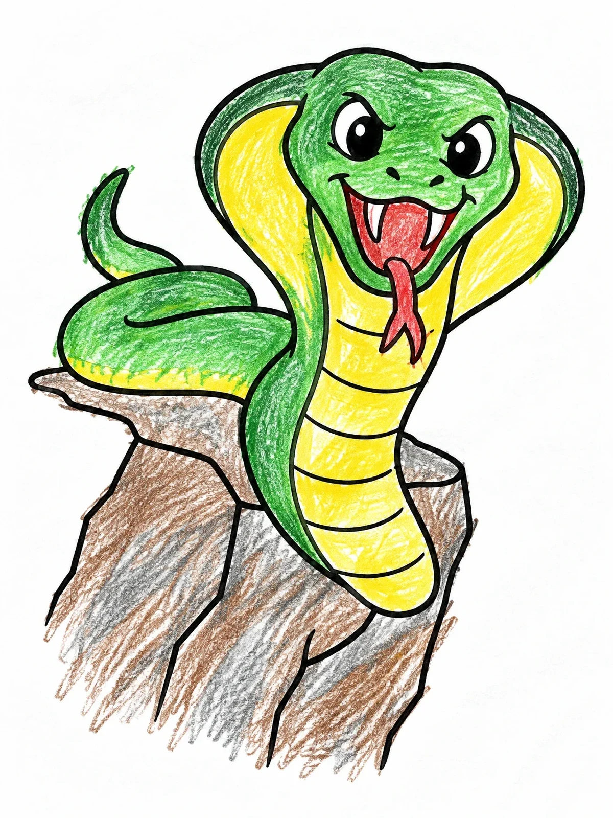 Colored example of the Playful Cobra On A Rock coloring page