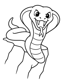 A friendly cobra coloring page showing a hooded snake rearing up on a rock.