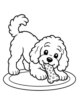 Free printable Playful Cockapoo Chewing A Bone coloring page