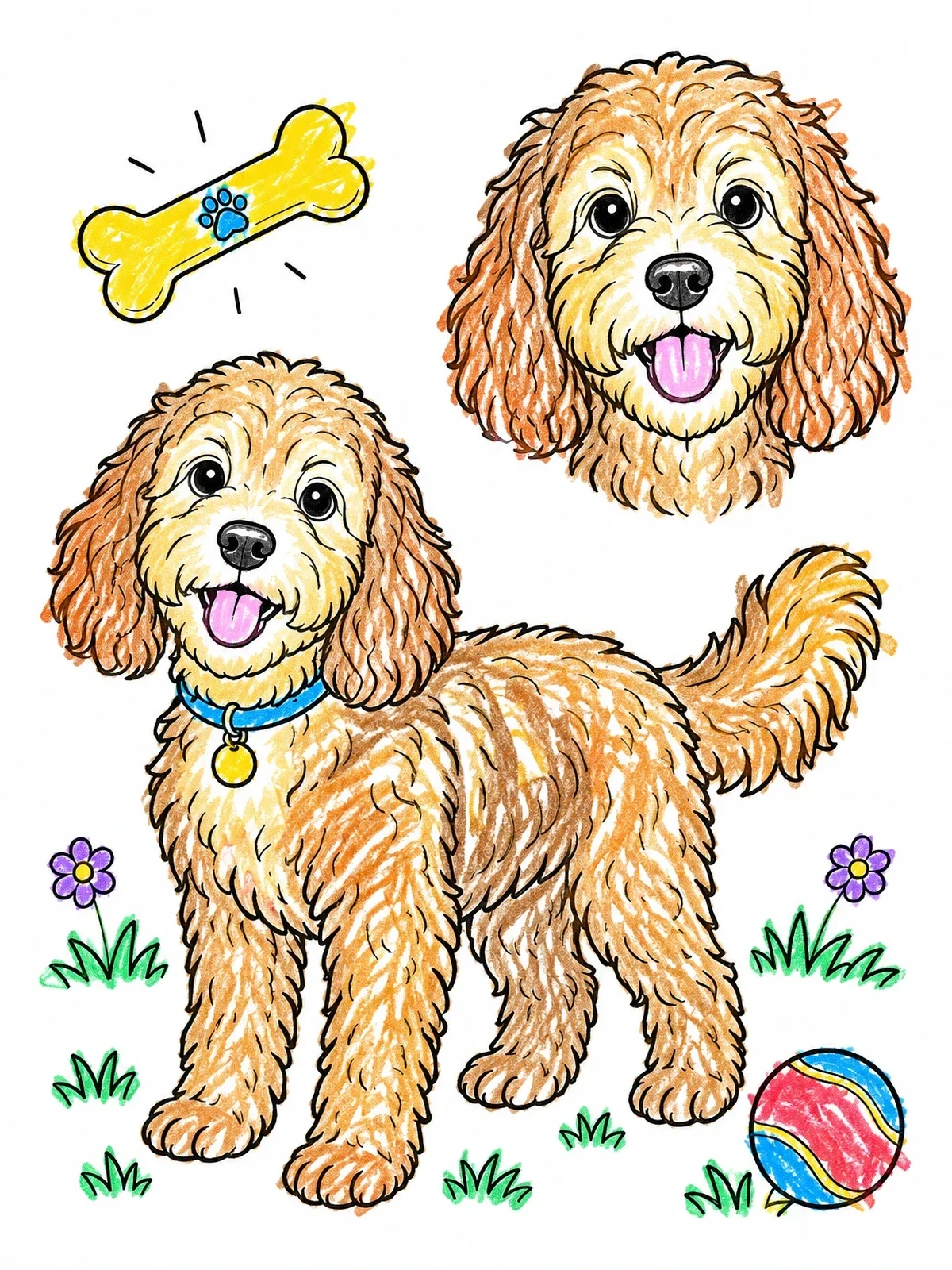 Colored example of the Playful Cockapoo And Portrait coloring page