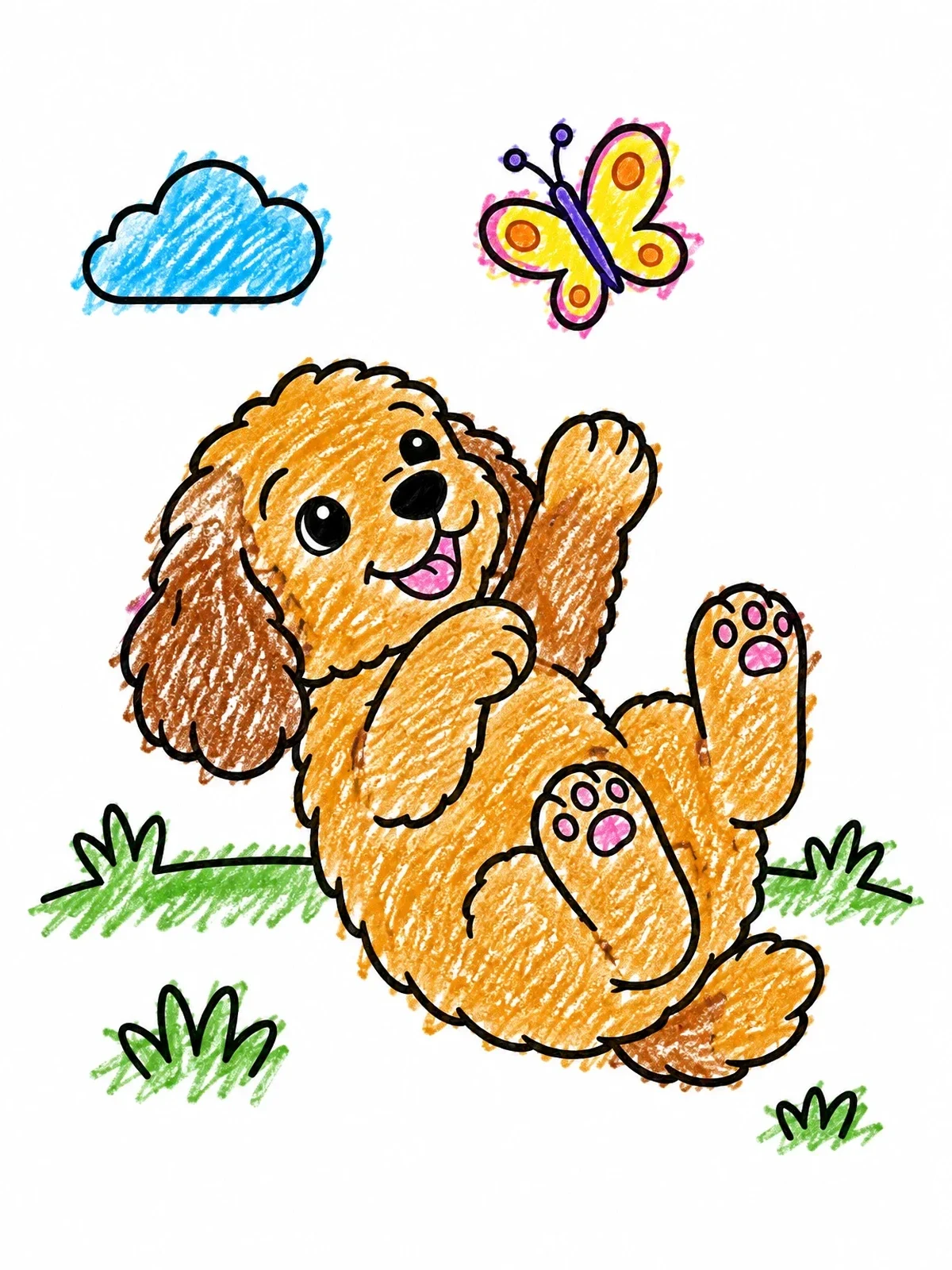 Colored example of the Playful Cockapoo Puppy And Butterfly coloring page