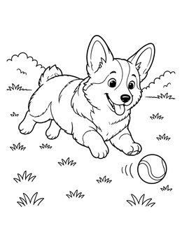 Free printable Playful Corgi Chasing A Ball coloring page