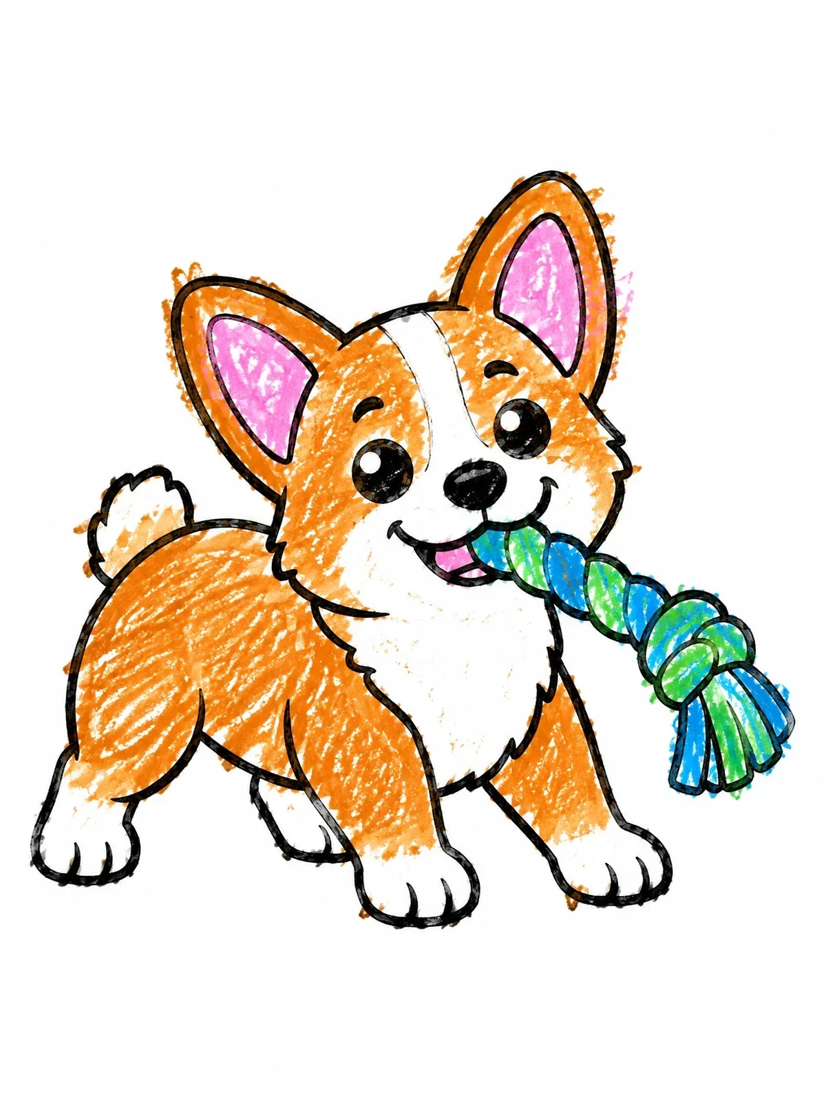 Colored example of the Playful Corgi Puppy With Rope Toy coloring page