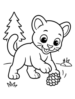Free printable Playful Cougar Cub With Pinecone coloring page