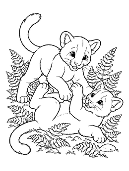 Free printable Playful Cougar Cubs In Ferns coloring page