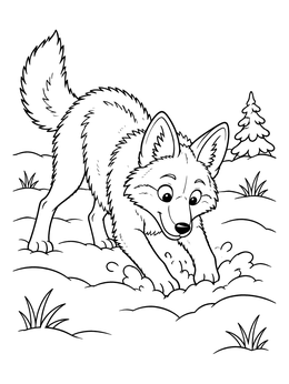 Free printable Playful Coyote Pouncing In Snow coloring page