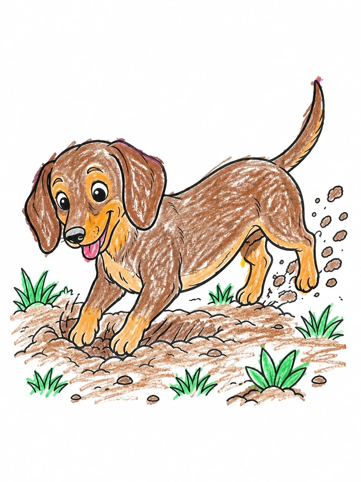 Colored example of the Playful Dachshund Digging In The Dirt coloring page