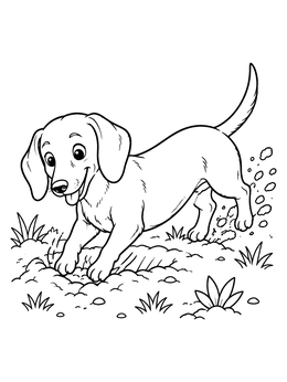 Free printable Playful Dachshund Digging In The Dirt coloring page